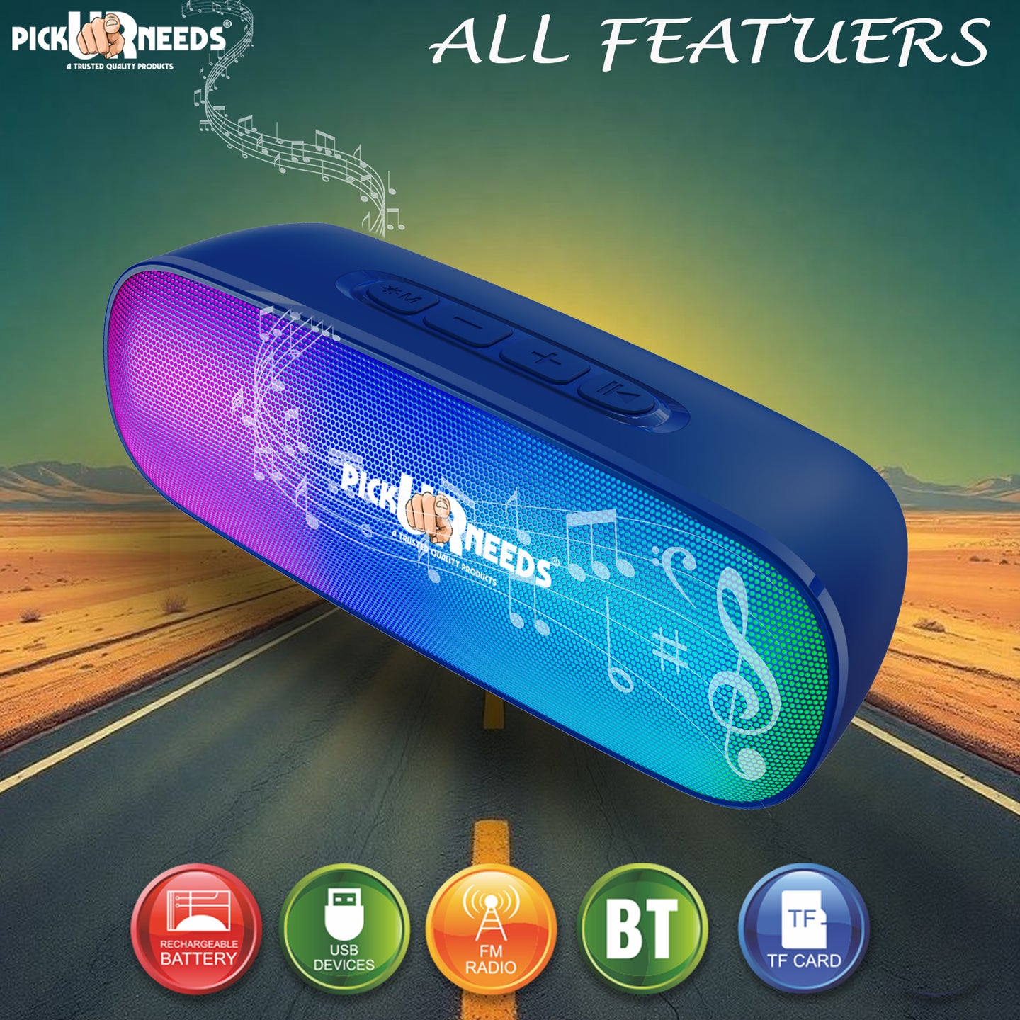 Pick Ur Needs High Quality Sound Wireless Speaker With RGB Light AUX / TF Card / USB Supported 12 W Bluetooth Speaker  (Black, 5.0 Channel)